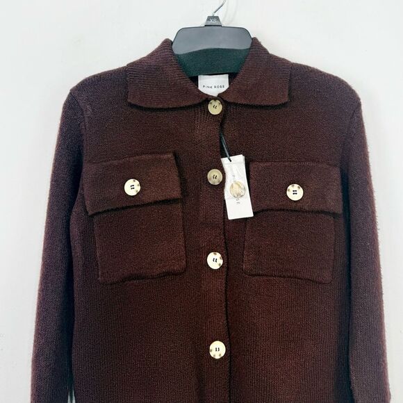 Pink Rose Decadent Chocolate Shirt Style Button Up Cardigan Sweater NEW - Picture 3 of 16